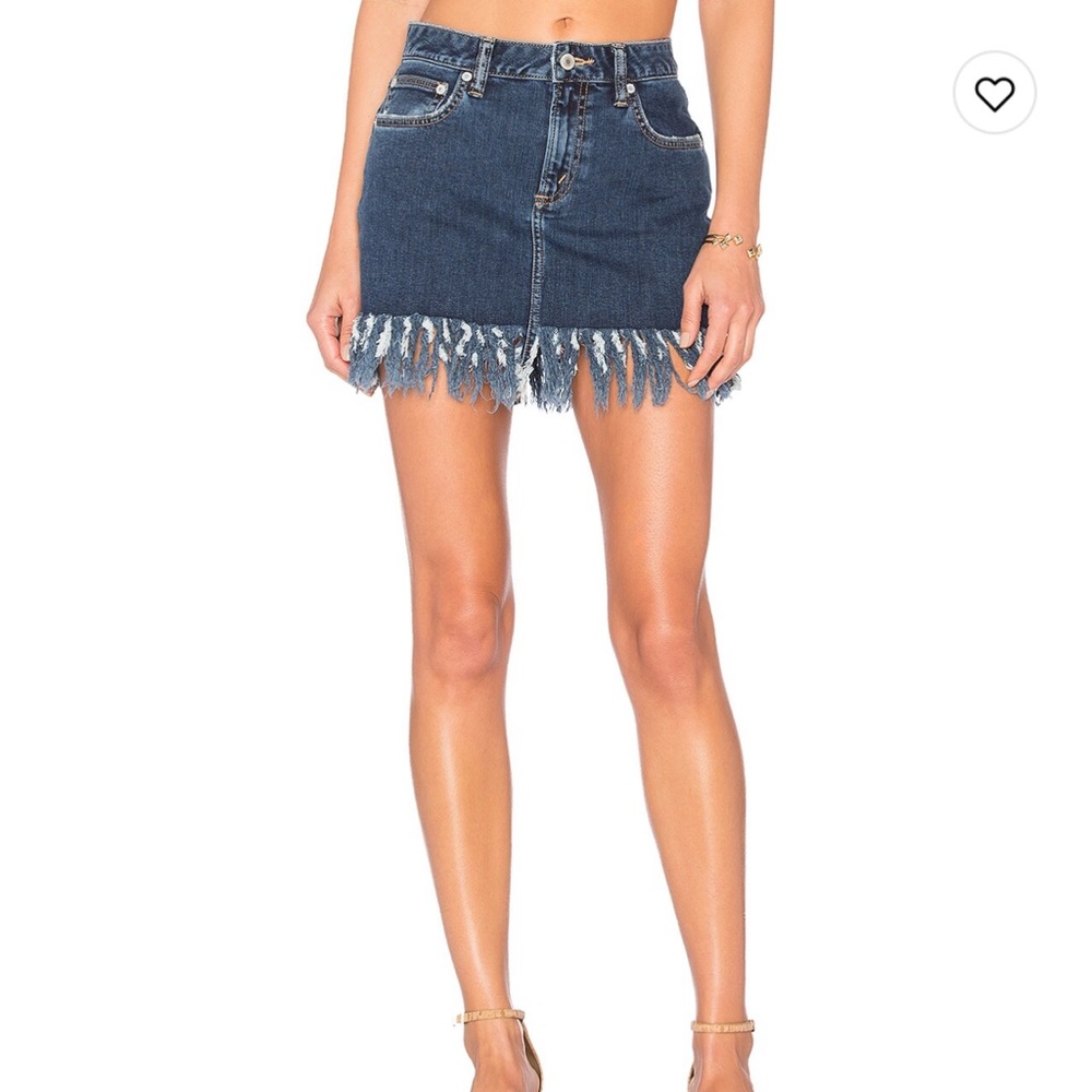 Tularosa Aubrey 5 pocket fringe mini denim skirt